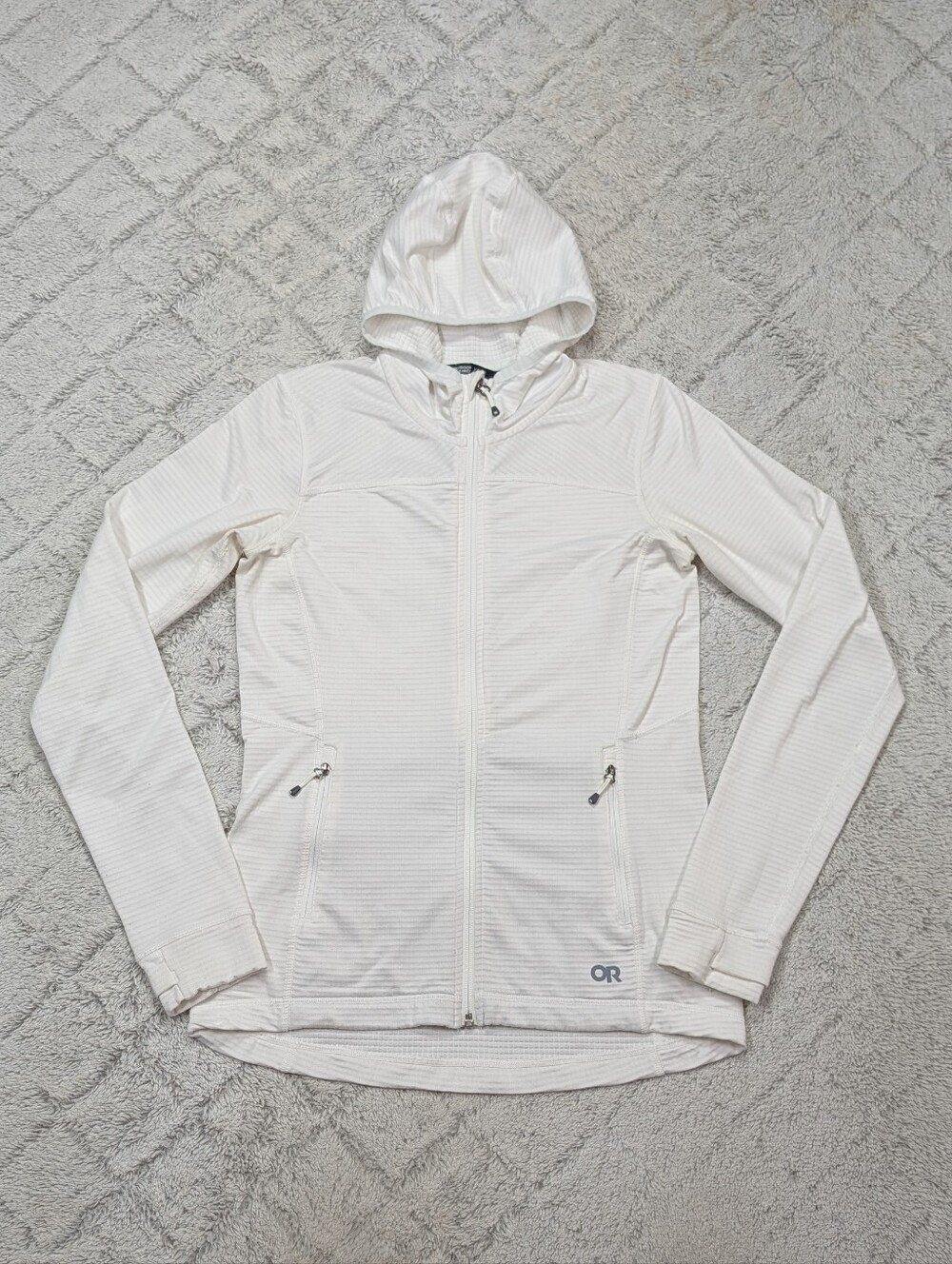 Outdoor Research Jacket Womens XS White Vigor Full Zip Hoodie Grid Fleece